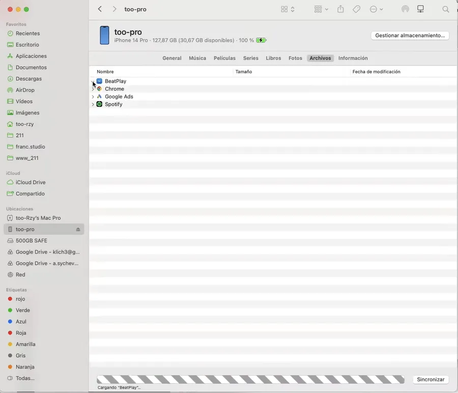 In the Files section, find the BeatPlay folder with the app logo.